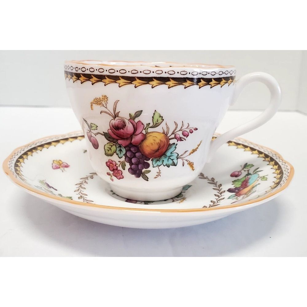 VTG Spode Tea Cup & Saucer Rockingham Fruit Floral Set 659905 Bone China England